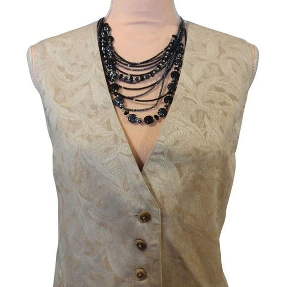VTG 90s Antique Textured Floral Fairycore Sleeveless Button Vest Medium - Picture 6 of 16